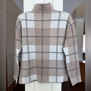 Rachel Zoe Women’s Large Plaid Argyle Mock Turtleneck Beige Sweater.